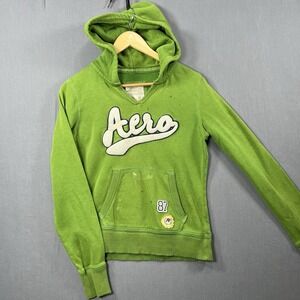 Vintage Y2K Aeropostale Hoodie Green A87 Athletics Sweater Size Medium